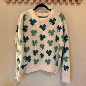 Source Unknown Clover Pattern Sweater - Cream and Green